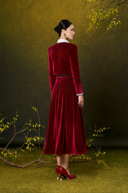 Red Velvet Sparkling Beads Skirt