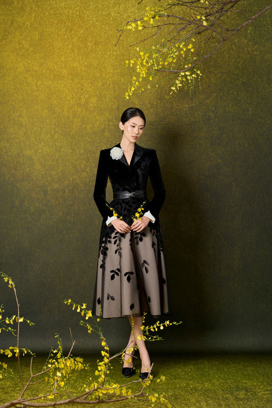 Long Sleeve Velvet Midi Dress