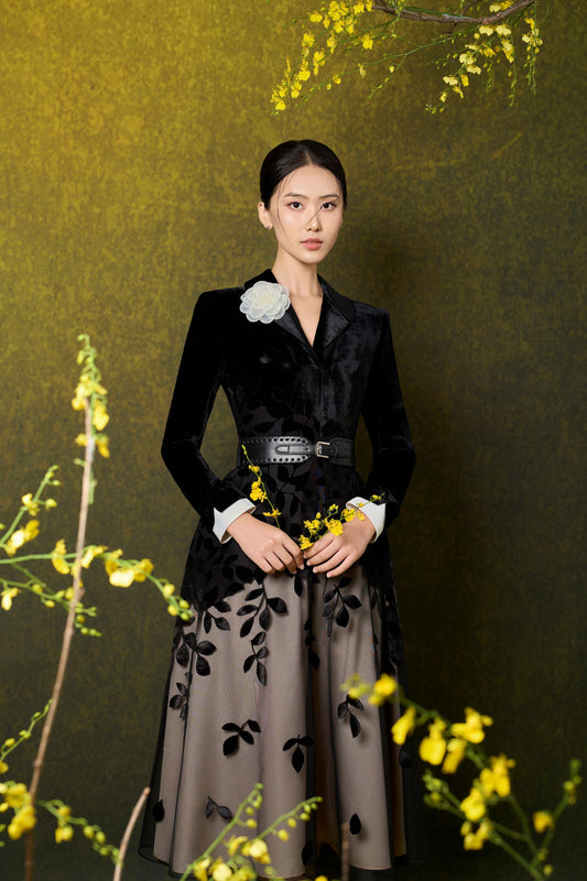 Long Sleeve Velvet Midi Dress