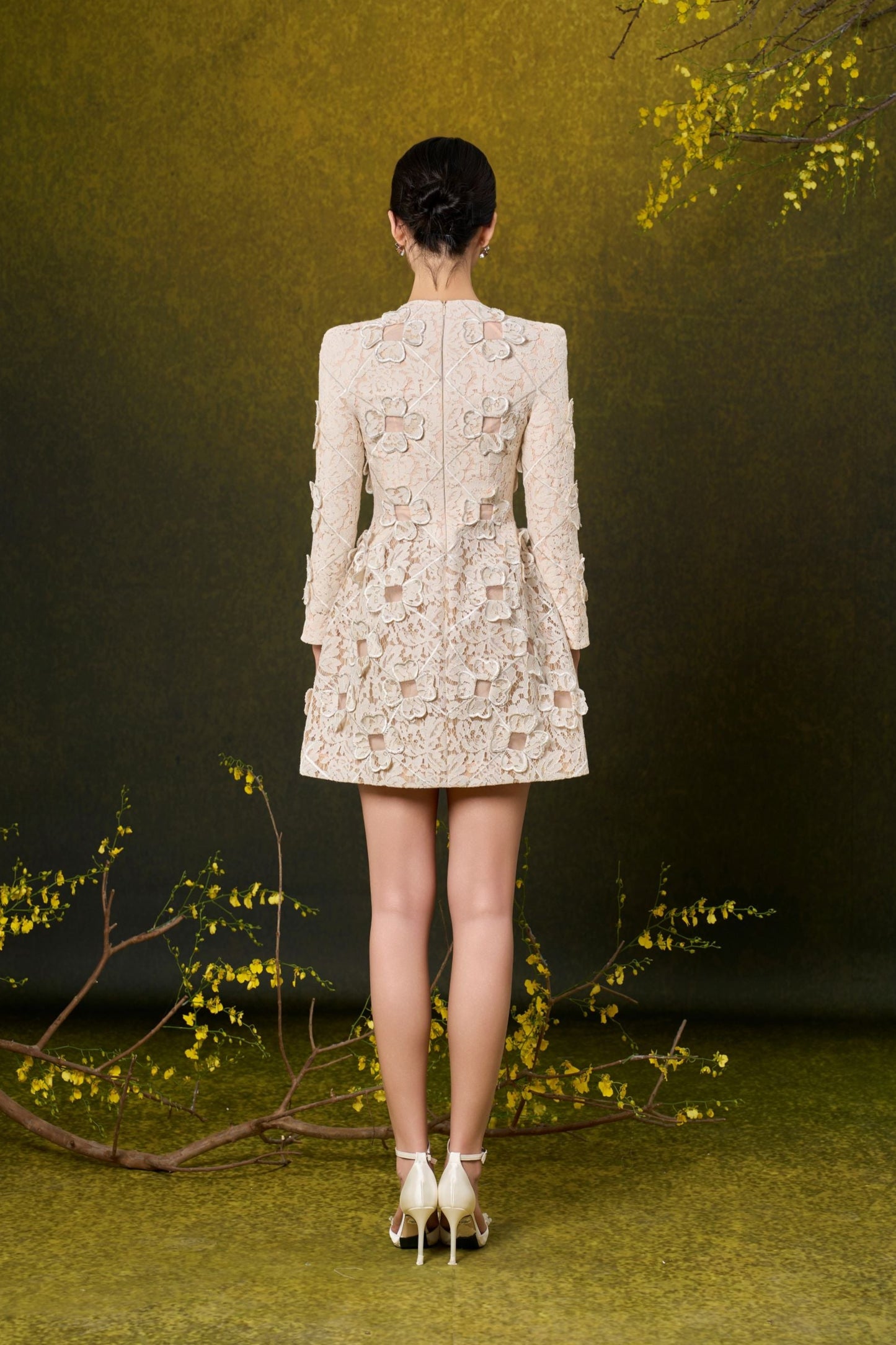 Ivory Floral Mini Lace Dress