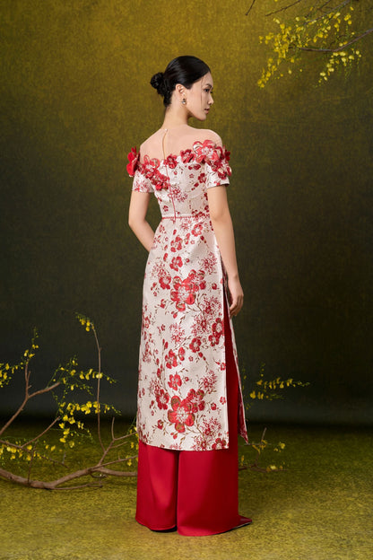 Apricot Blossom Jacquard Ao Dai