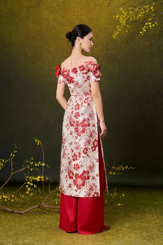 Apricot Blossom Jacquard Ao Dai