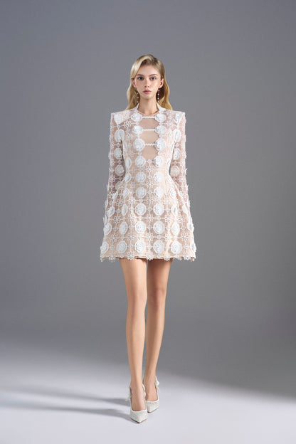 White Flower Mini Lace Dress
