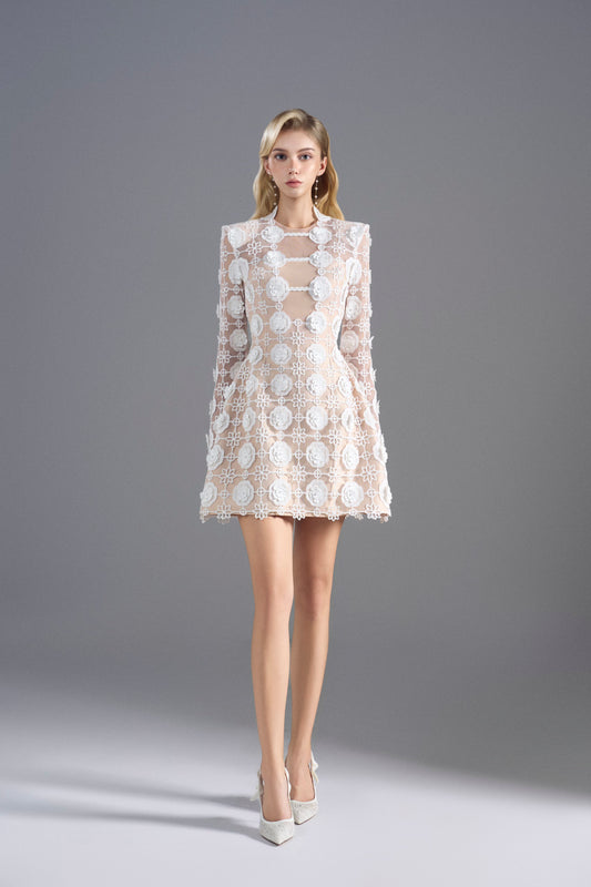 White Flower Mini Lace Dress