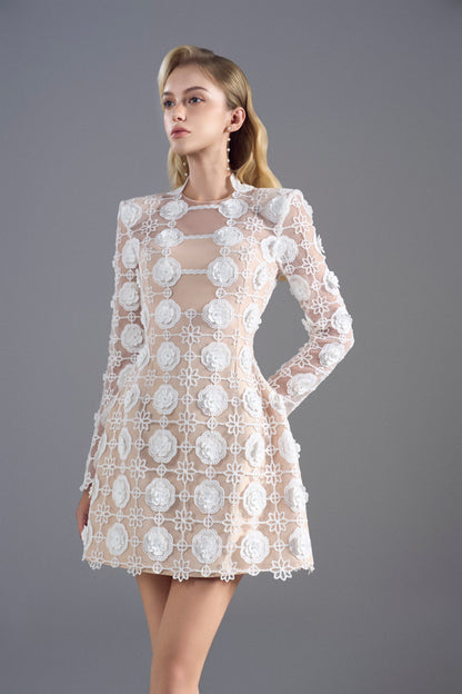 White Flower Mini Lace Dress
