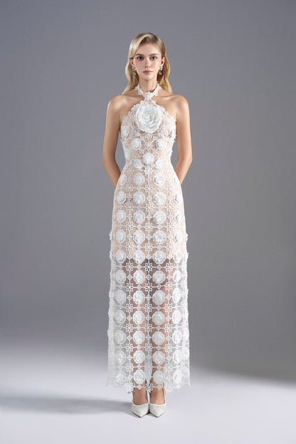 I-Line White Flower Lace Dress
