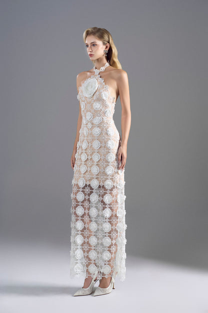 I-Line White Flower Lace Dress