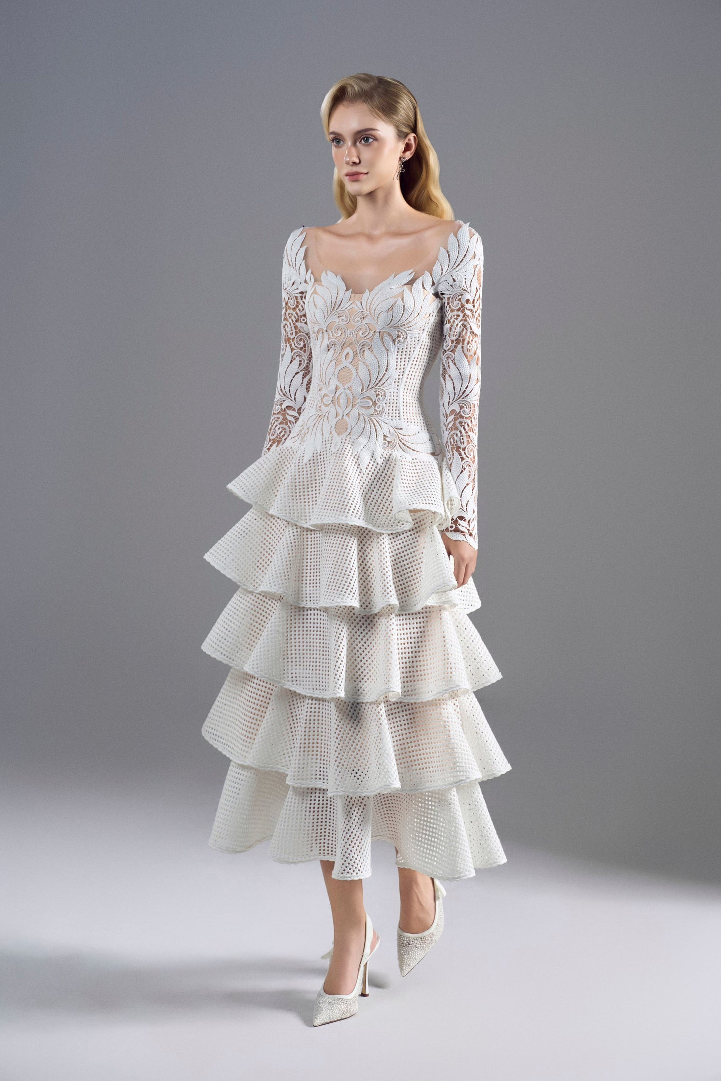 Lisa White Lace Midi Dress