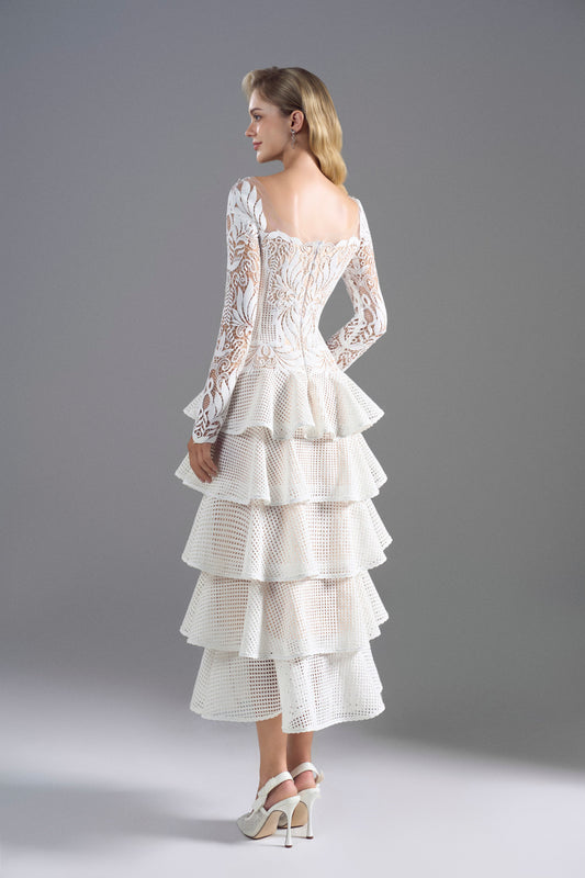 Lisa White Lace Midi Dress