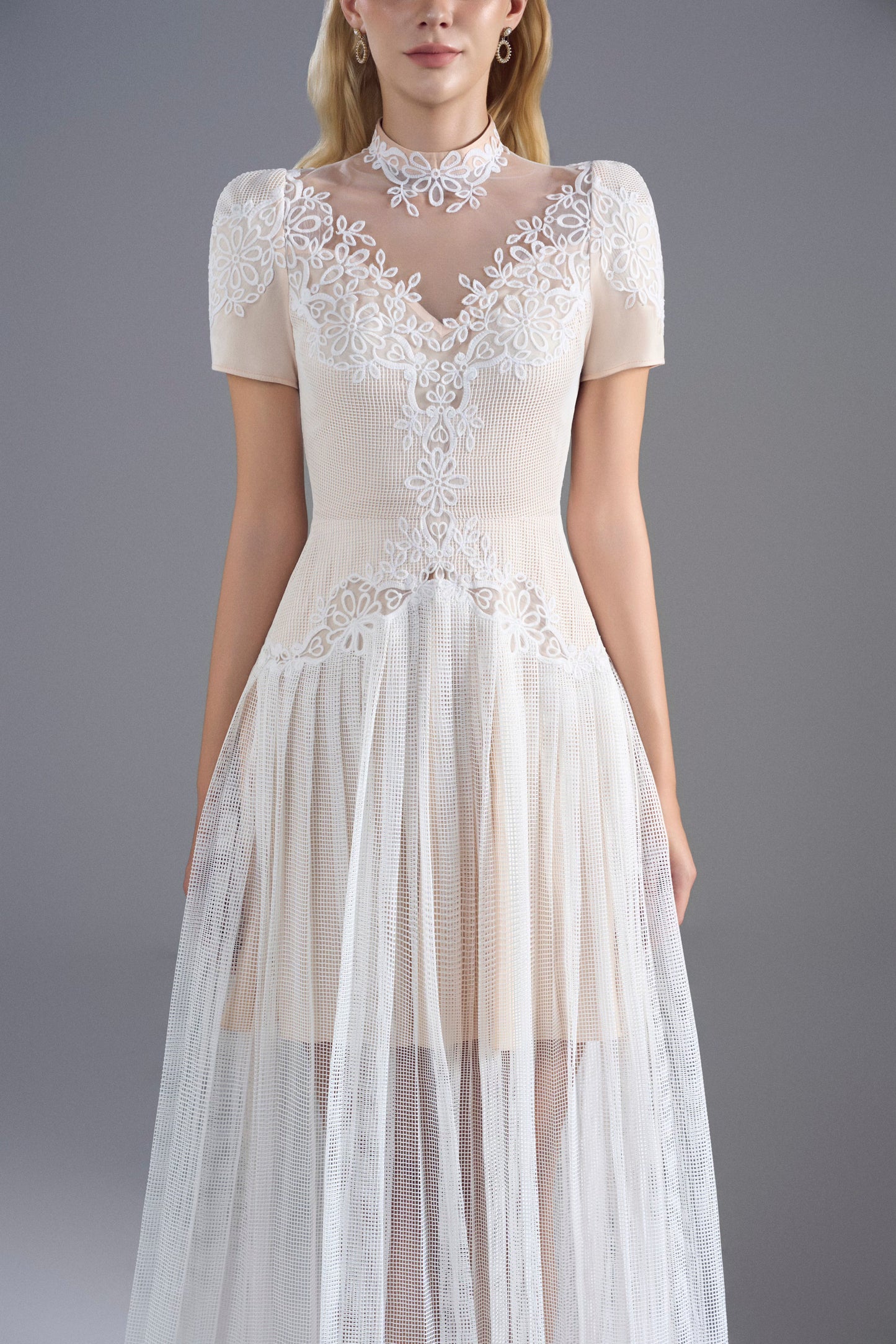 SleeveShort Embroidery White Maxi Dress