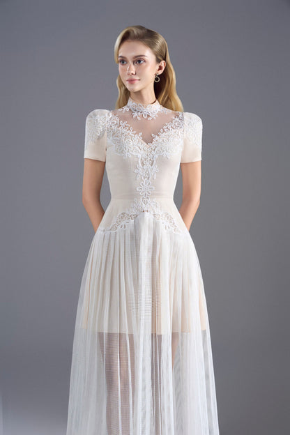 SleeveShort Embroidery White Maxi Dress