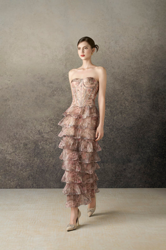 Rose Parten Ruffler Midi Dress