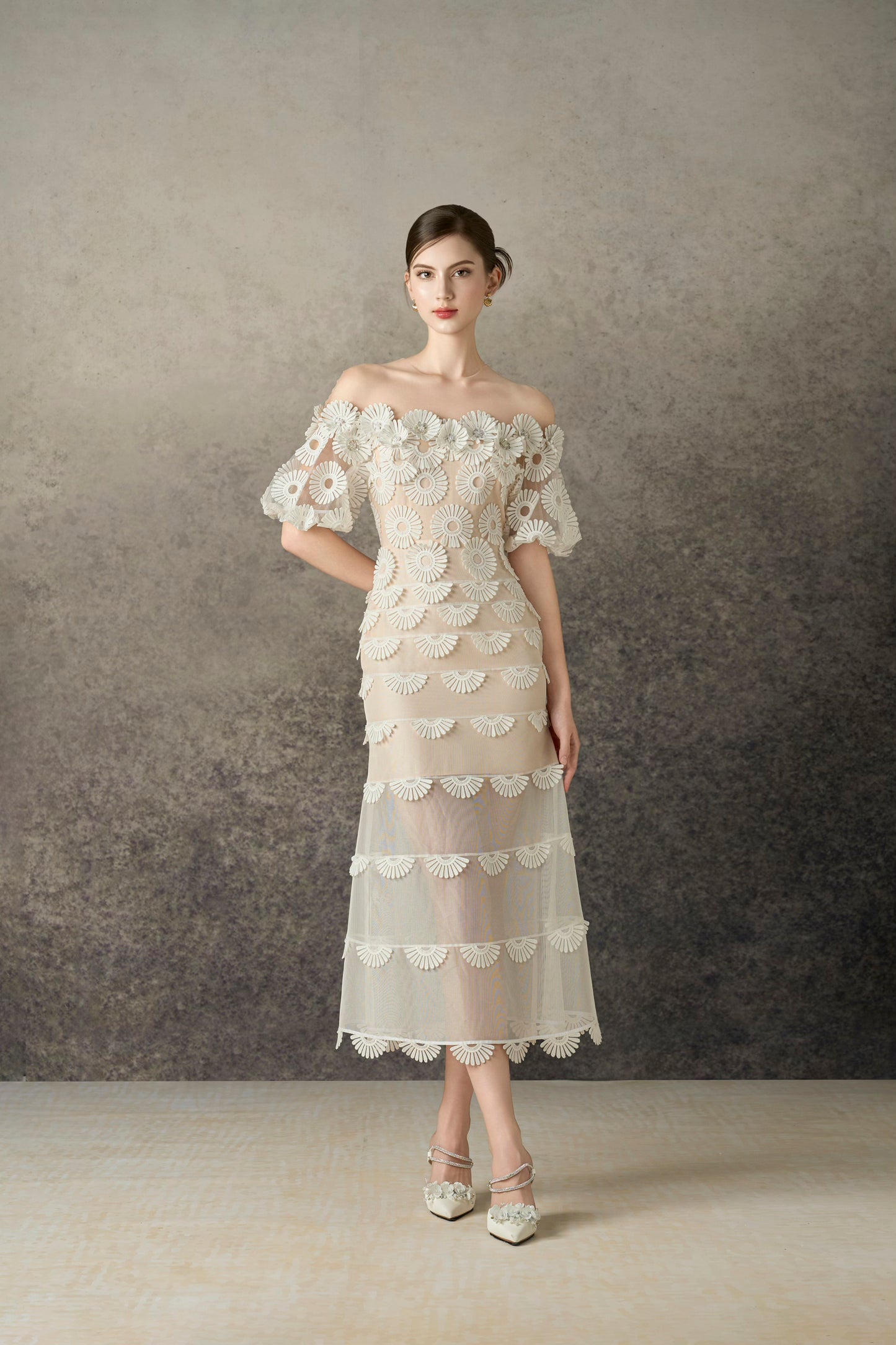 White Daisy Long Fishtail Dress