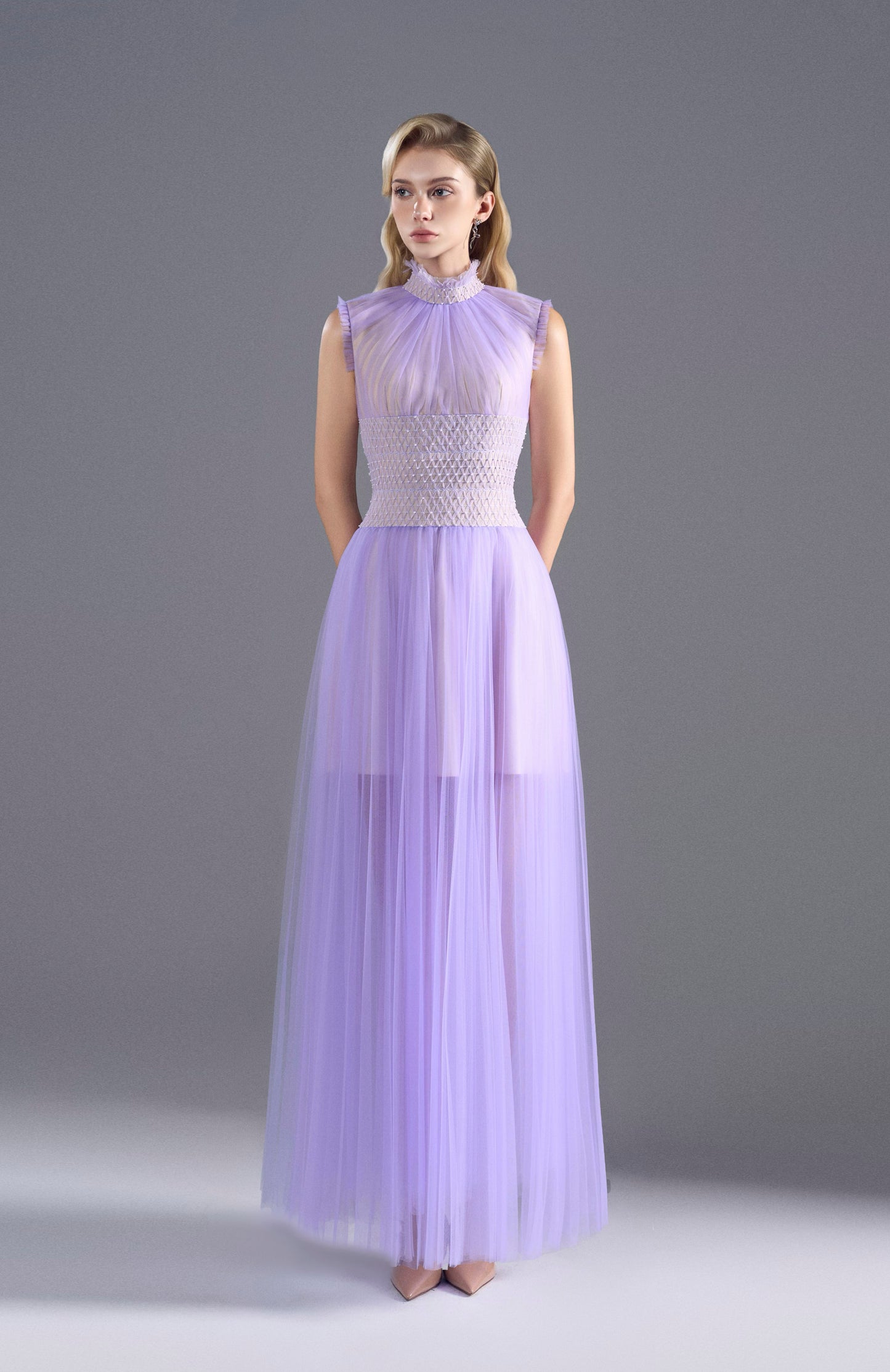 Light Purple Tuller Smocking Midi Dress