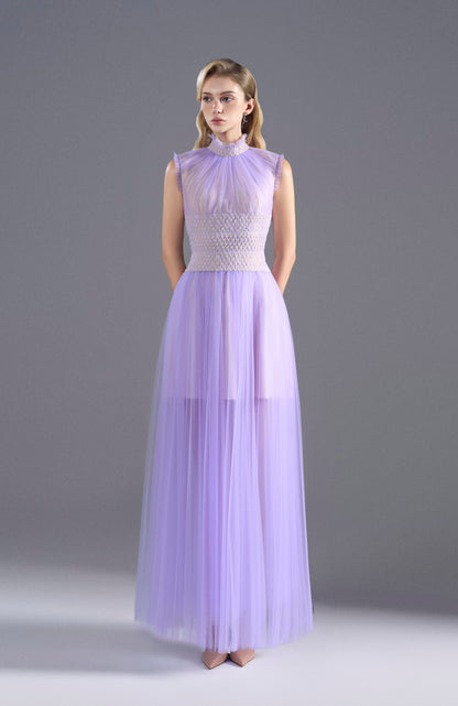 Light Purple Tuller Smocking Midi Dress