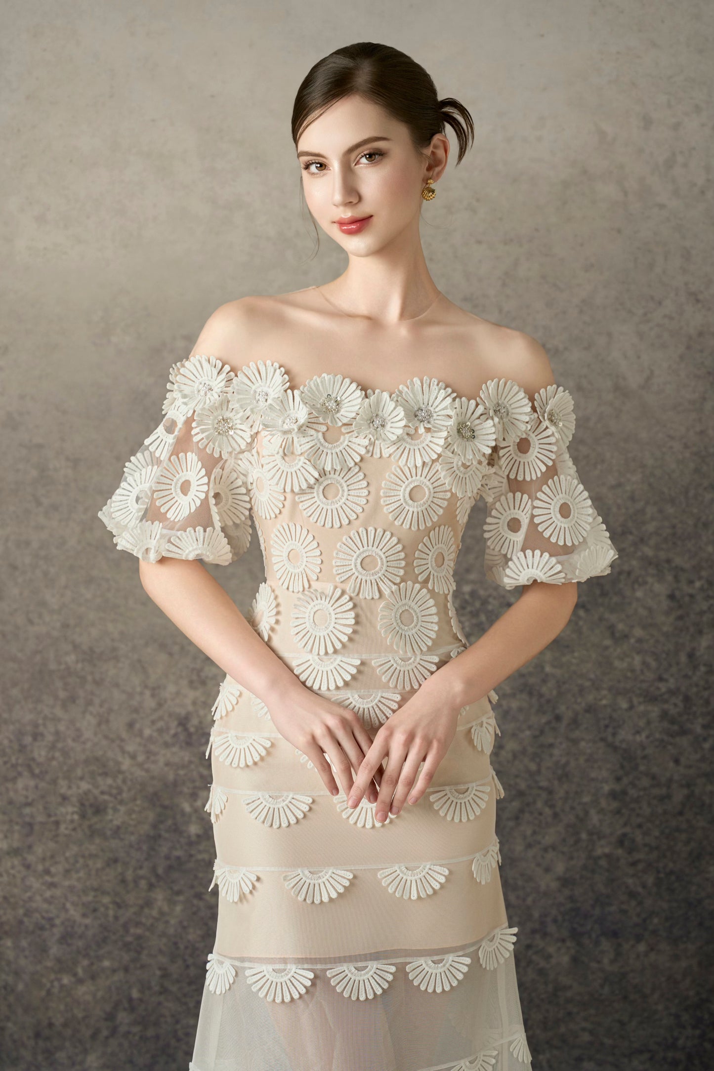 White Daisy Long Fishtail Dress