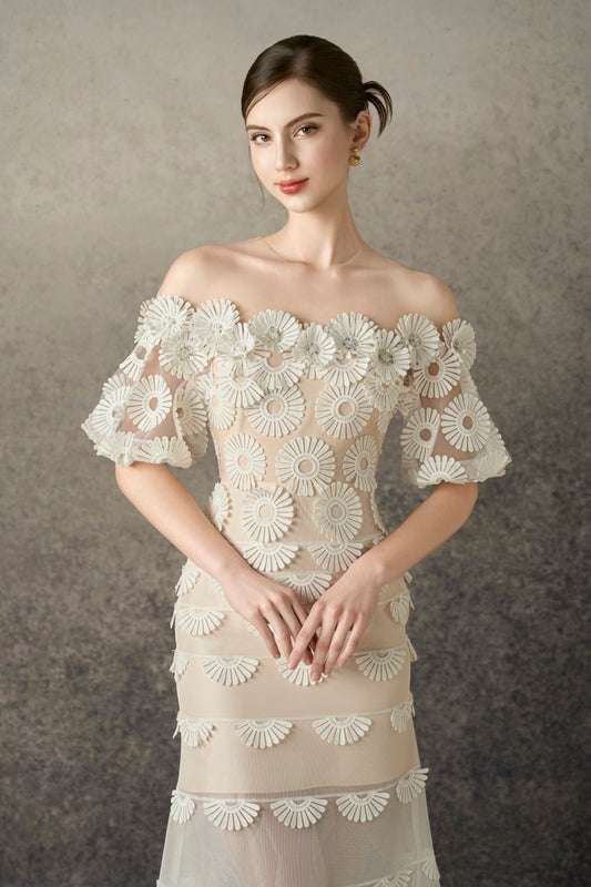 White Daisy Long Fishtail Dress