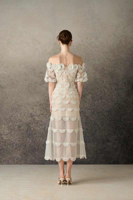 White Daisy Long Fishtail Dress
