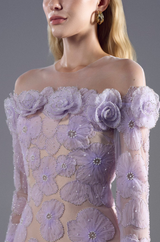 I-line Purple Rose Beaded Dress