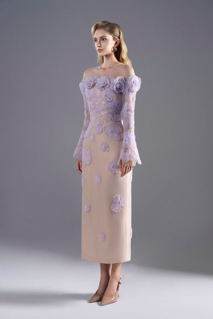 I-line Purple Rose Beaded Dress