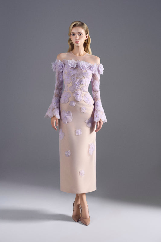 I-line Purple Rose Beaded Dress