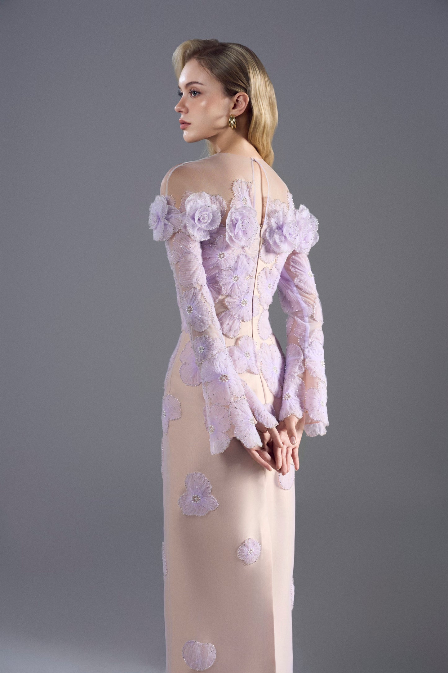 I-line Purple Rose Beaded Dress