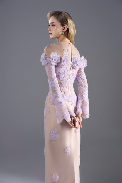 I-line Purple Rose Beaded Dress