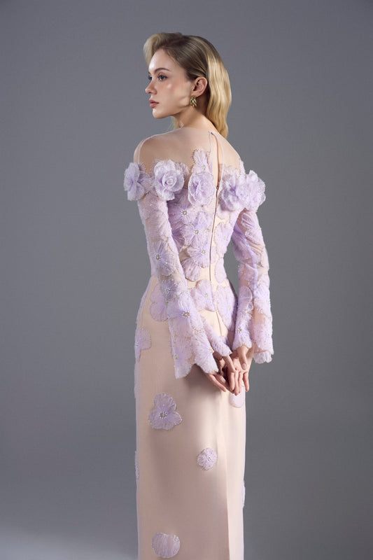 I-line Purple Rose Beaded Dress