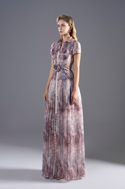 Pleated Printed Maxi Dress