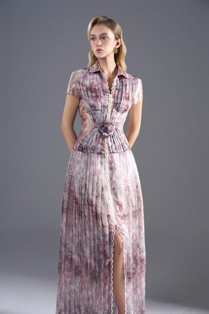 Pleated Printed Maxi Dress