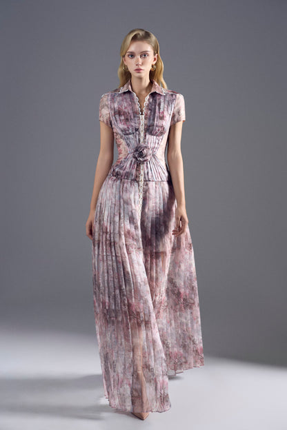 Pleated Printed Maxi Dress