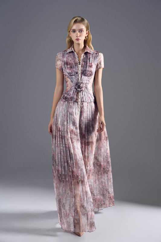 Pleated Printed Maxi Dress