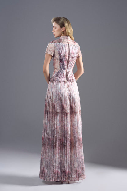 Pleated Printed Maxi Dress