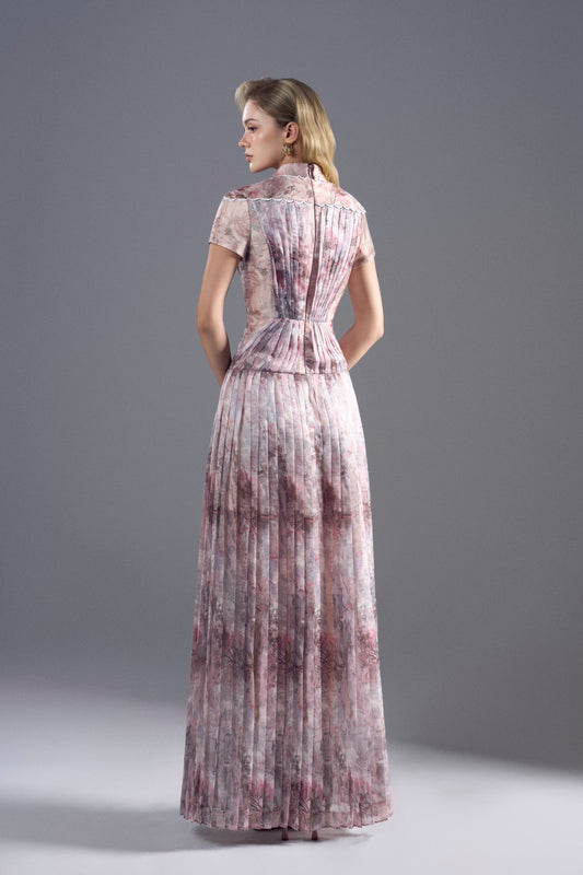 Pleated Printed Maxi Dress