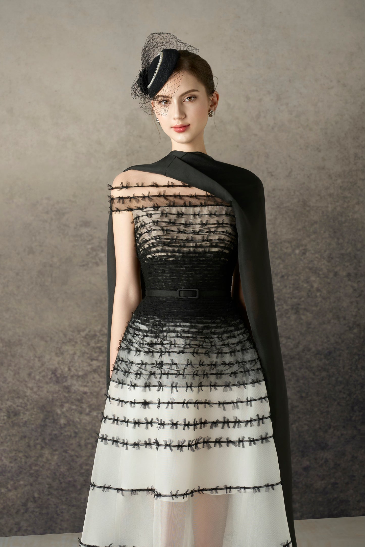 Black-White Bow Midi Dress