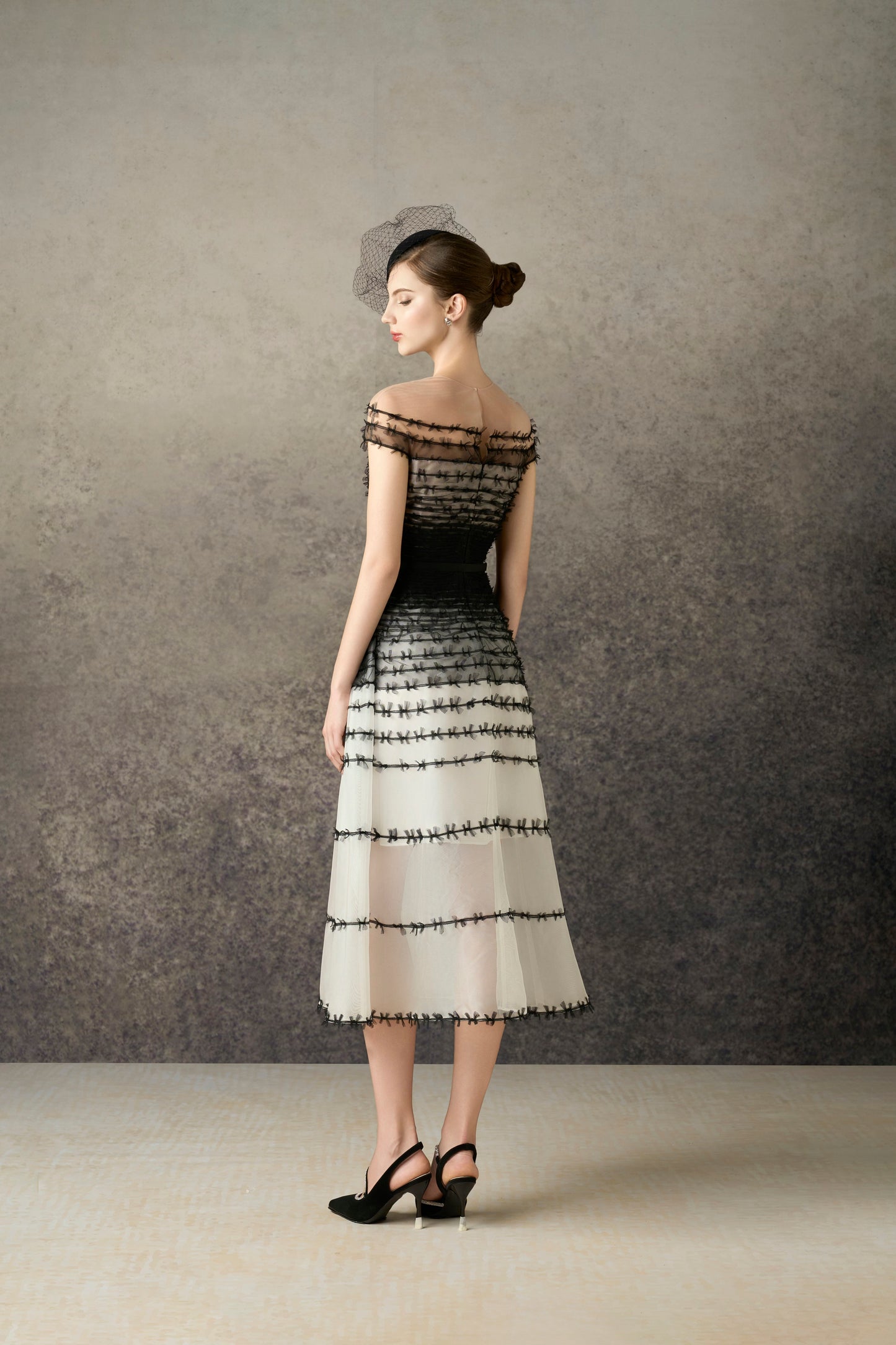 Black-White Bow Midi Dress