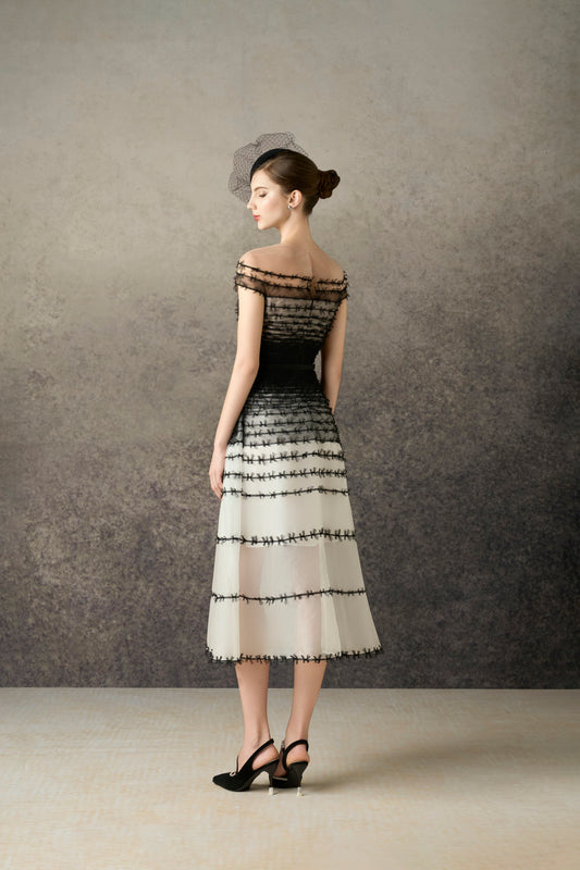 Black-White Bow Midi Dress