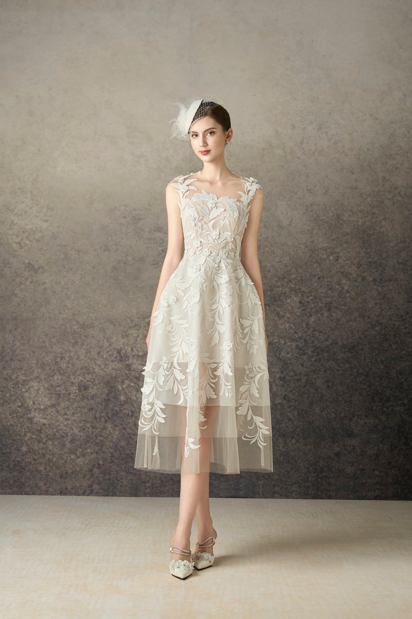 Carolina Floral White Lace Midi Dress