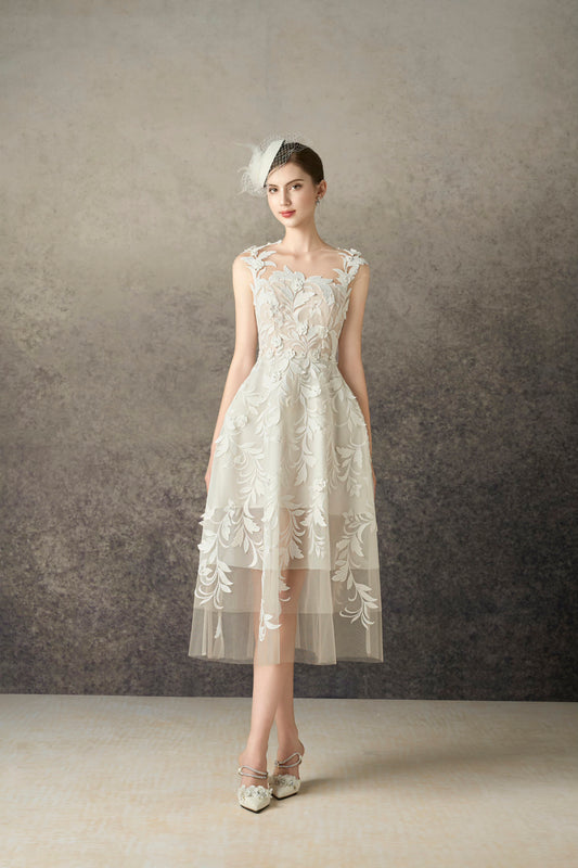 Carolina Floral White Lace Midi Dress