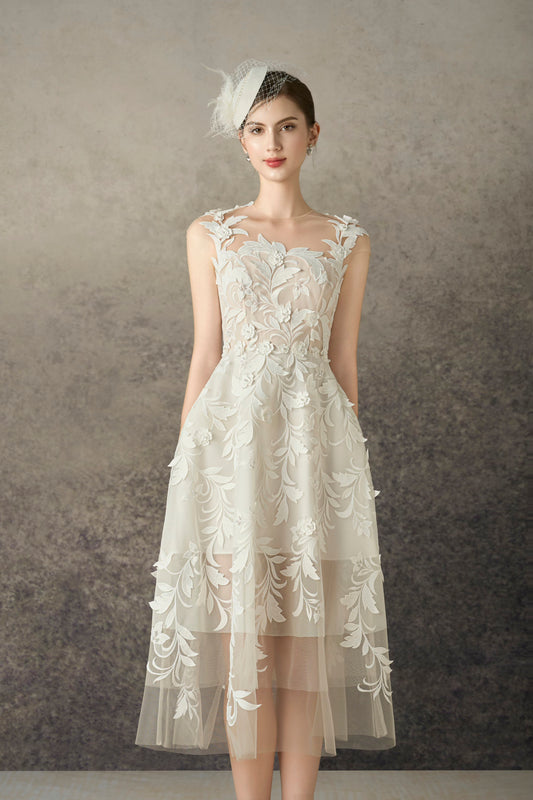 Carolina Floral White Lace Midi Dress