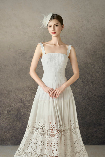 Embroidery White Midi Dress