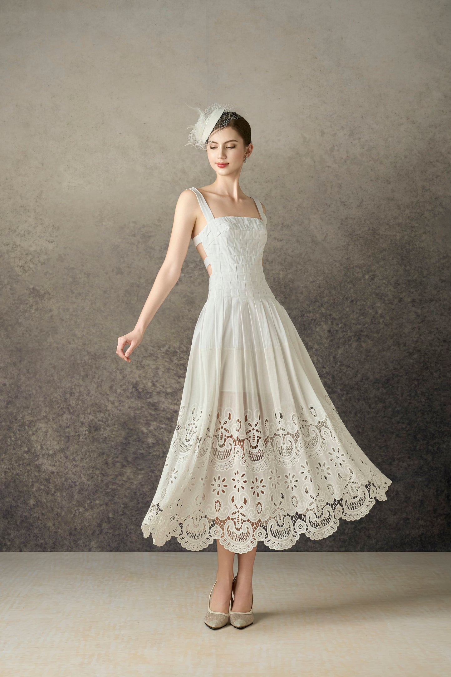 Embroidery White Midi Dress