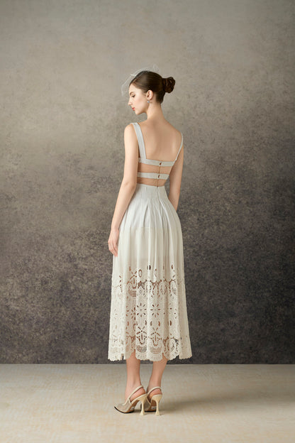 Embroidery White Midi Dress