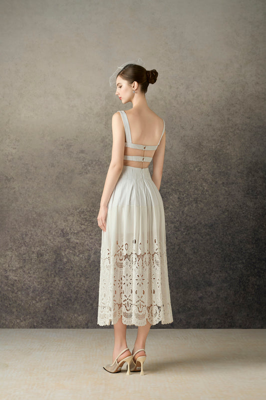 Embroidery White Midi Dress