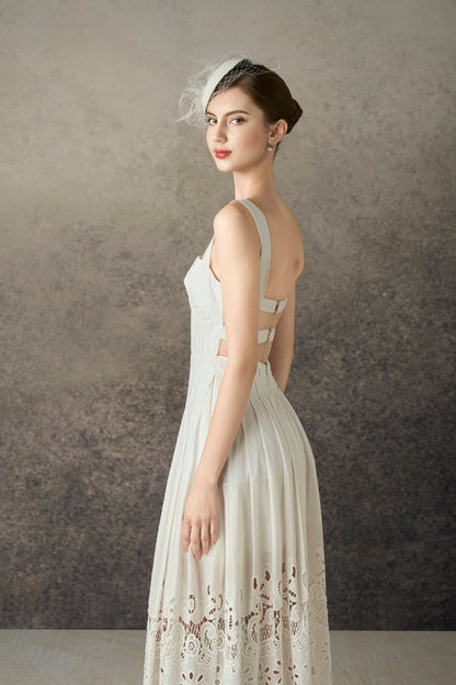 Embroidery White Midi Dress