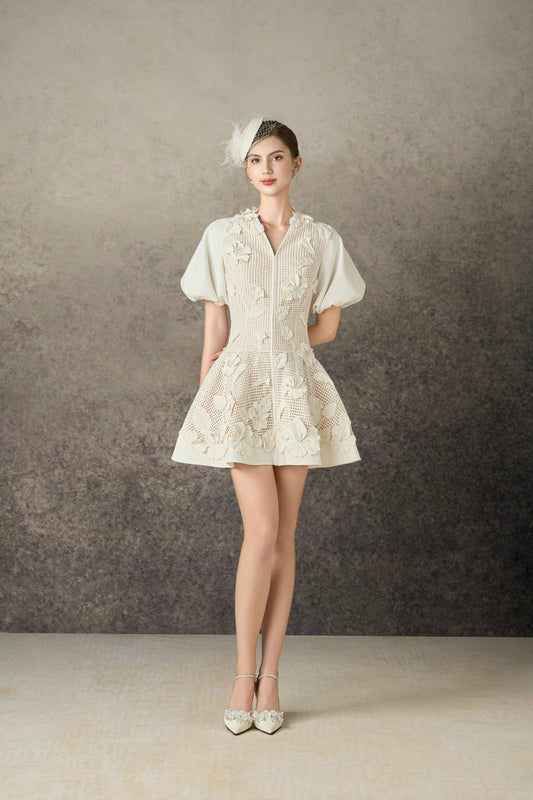 White Hibiscus Mini Dress