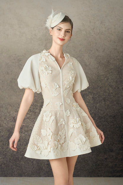 White Hibiscus Mini Dress