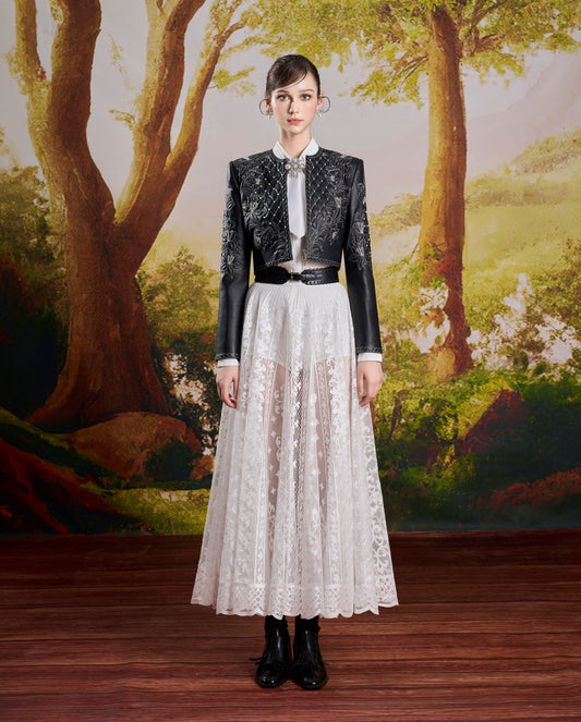 Black Leather Embroidery Jacket