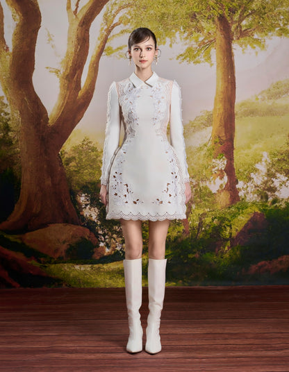 White Embroidery Floral Mini Dress