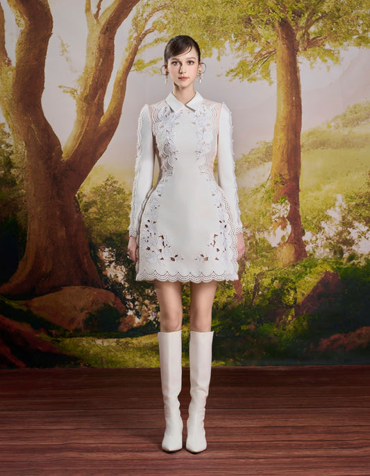White Embroidery Floral Mini Dress